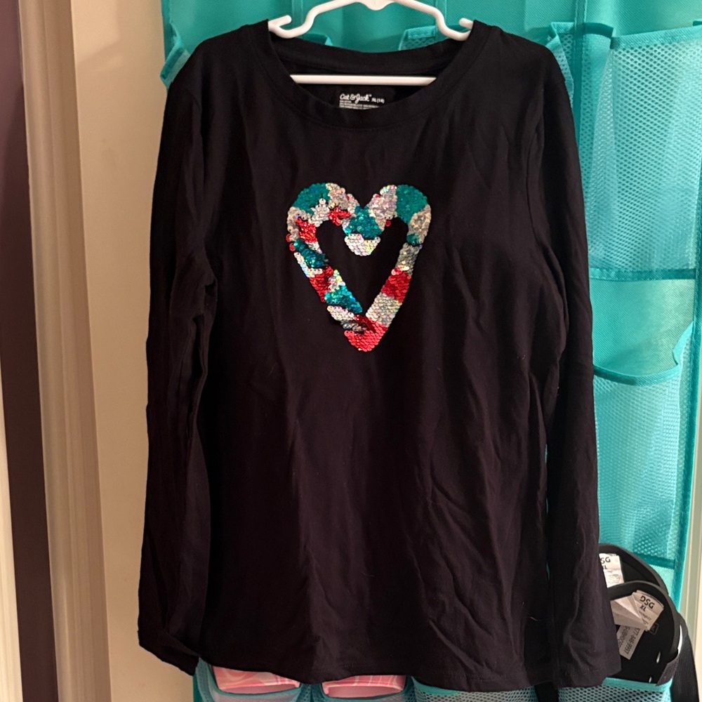 Cat & Jack Black Long Sleeve with Sequin Heart